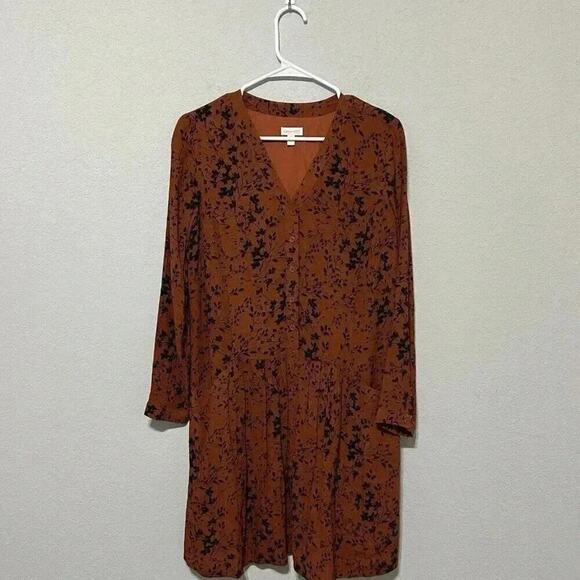 Garnet Hill Floral Drop Waist Dress Women’s Size 2 Button Up Pockets Navy Orange - Picture 1 of 11